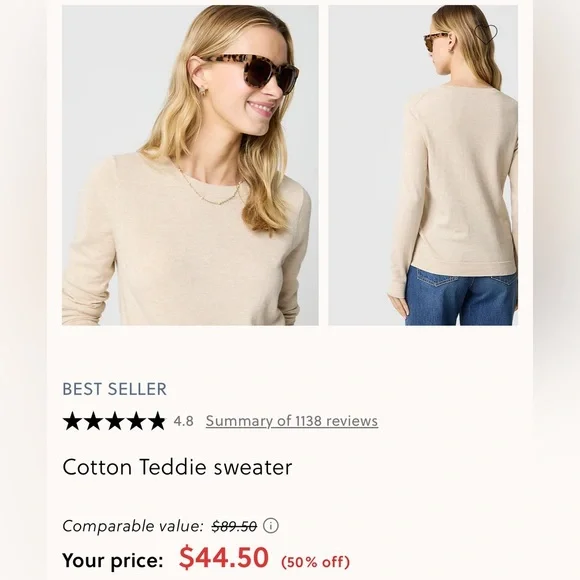 J. Crew Factory Cotton Teddie, heather light khaki, small. Fresh from drycleaner - Picture 13 of 14